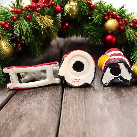 Vtg Set Of 3 Hand-Painted Ceramic Christmas Ornaments Santa Toy Soldier Horse - Picture 5 of 9